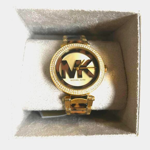 MICHAEL KORS Watch - Parker Pavé Gold-Tone & Tortoiseshell Watch *NEW* - Picture 1 of 7